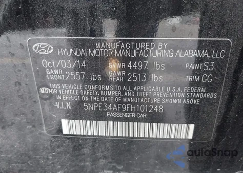 2015 Hyundai Sonata Limited from USA, damaged, VIN 5NPE34AF9FH101248